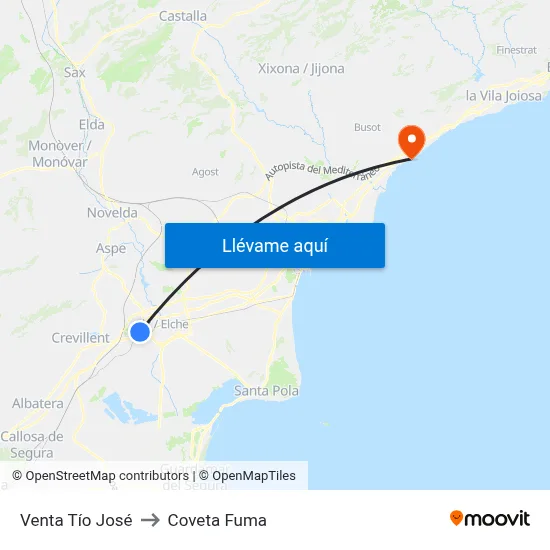 Venta Tío José to Coveta Fuma map