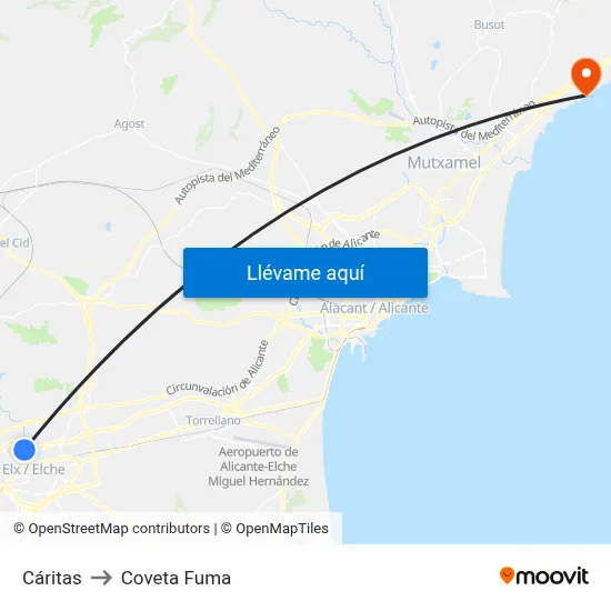 Cáritas to Coveta Fuma map