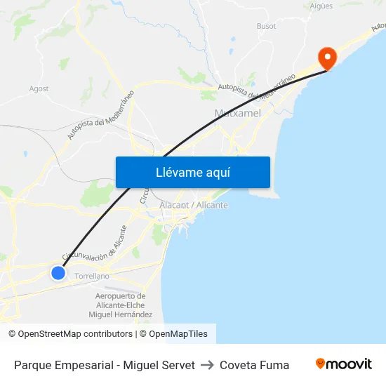 Parque Empesarial - Miguel Servet to Coveta Fuma map