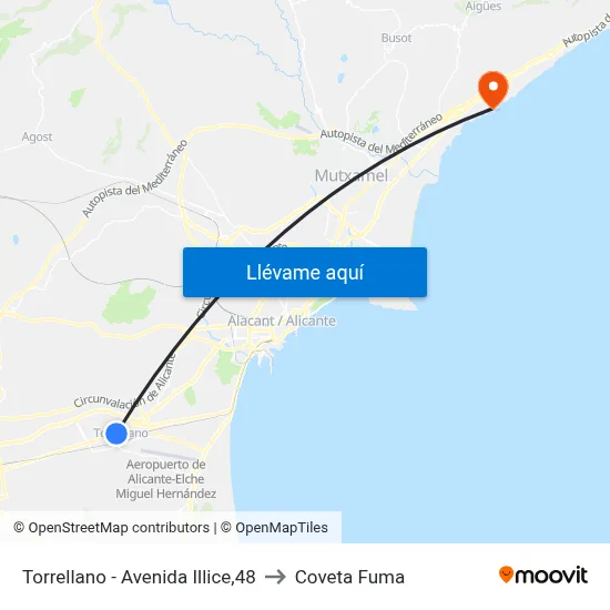Torrellano - Avenida Illice,48 to Coveta Fuma map