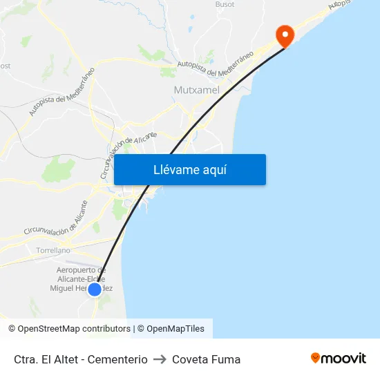 Ctra. El Altet - Cementerio to Coveta Fuma map
