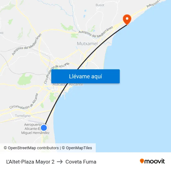 L'Altet-Plaza Mayor 2 to Coveta Fuma map