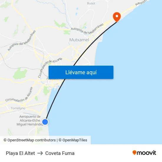 Playa El Altet to Coveta Fuma map