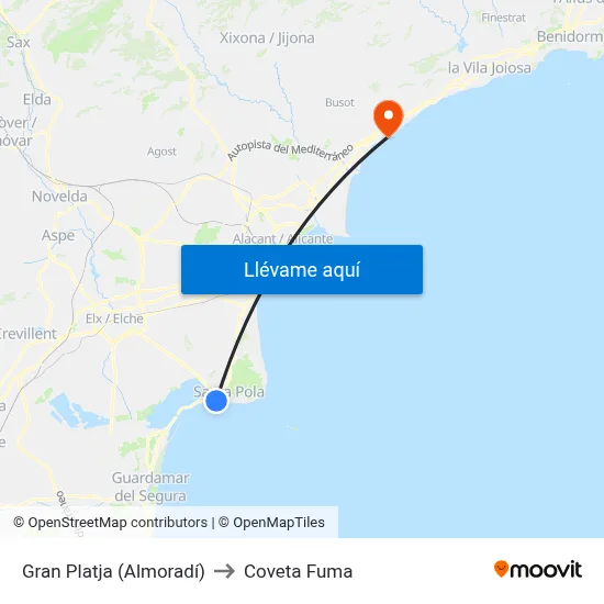 Gran Platja (Almoradí) to Coveta Fuma map