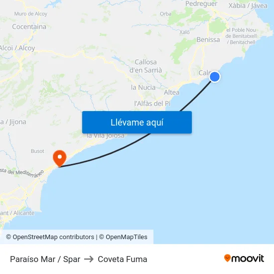 Paraíso Mar / Spar to Coveta Fuma map