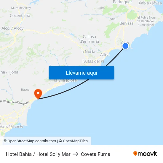 Hotel Bahía / Hotel Sol y Mar to Coveta Fuma map