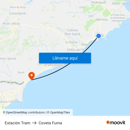 Estación Tram to Coveta Fuma map