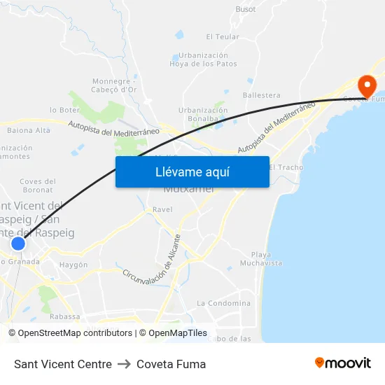 Sant Vicent Centre to Coveta Fuma map