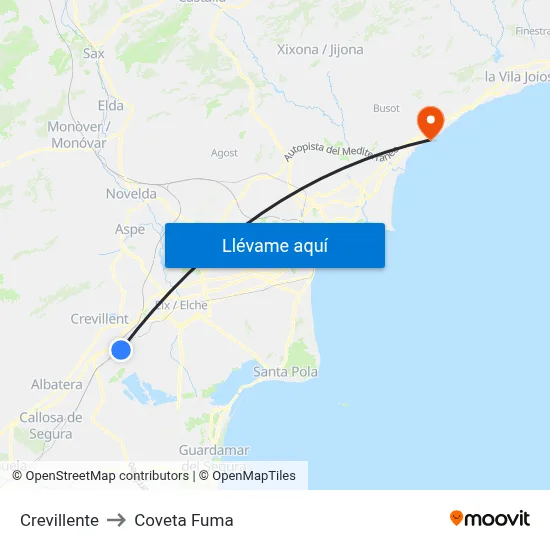 Crevillente to Coveta Fuma map