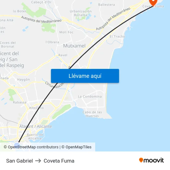 San Gabriel to Coveta Fuma map