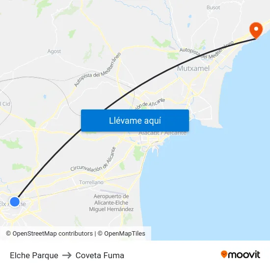 Elche Parque to Coveta Fuma map