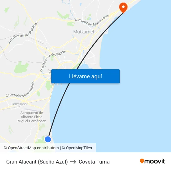 Gran Alacant  (Sueño Azul) to Coveta Fuma map
