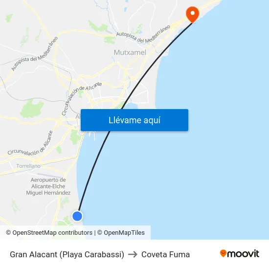 Gran Alacant (Playa Carabassi) to Coveta Fuma map