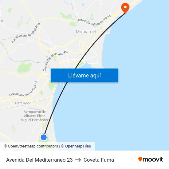 Avenida Del Mediterraneo 23 to Coveta Fuma map