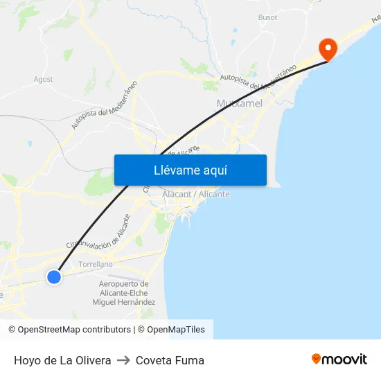 Hoyo de La Olivera to Coveta Fuma map