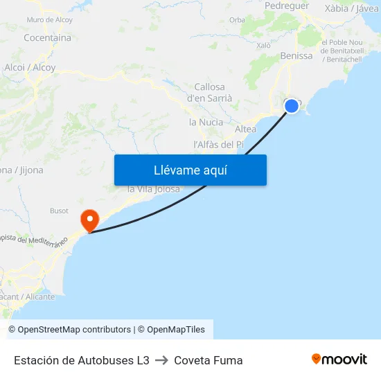 Estación de Autobuses L3 to Coveta Fuma map