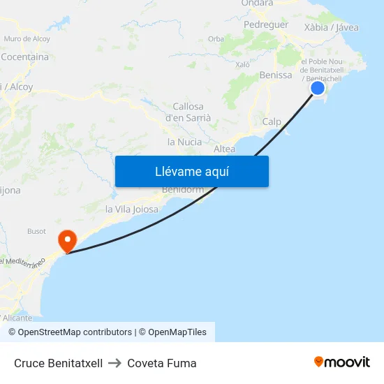 Cruce Benitatxell to Coveta Fuma map
