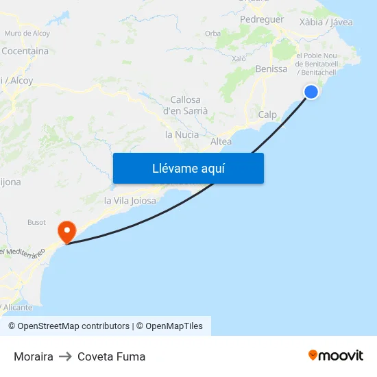 Moraira to Coveta Fuma map