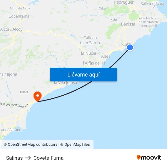 Salinas to Coveta Fuma map