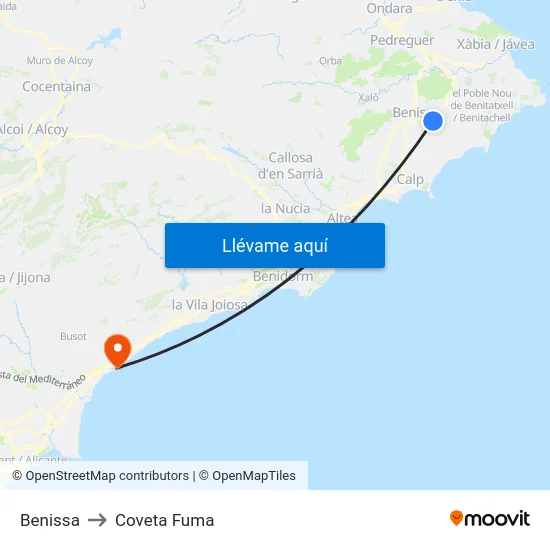 Benissa to Coveta Fuma map