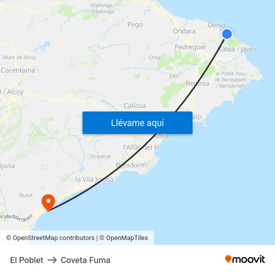 El Poblet to Coveta Fuma map