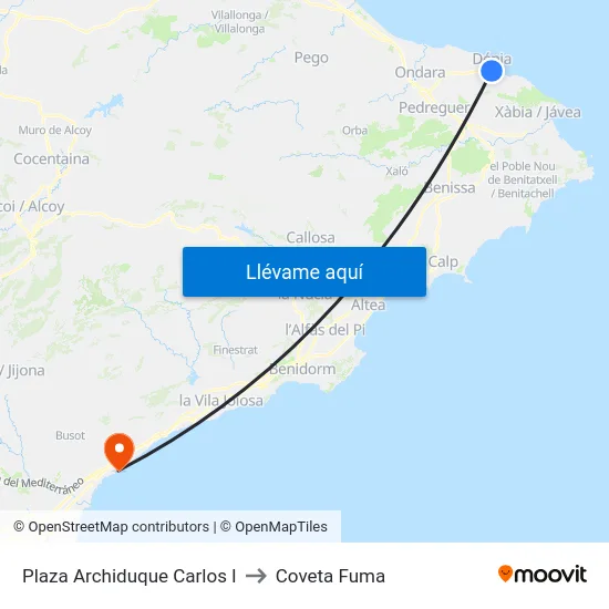 Plaza Archiduque Carlos I to Coveta Fuma map