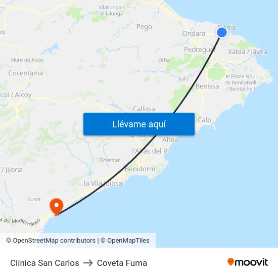 Clínica San Carlos to Coveta Fuma map