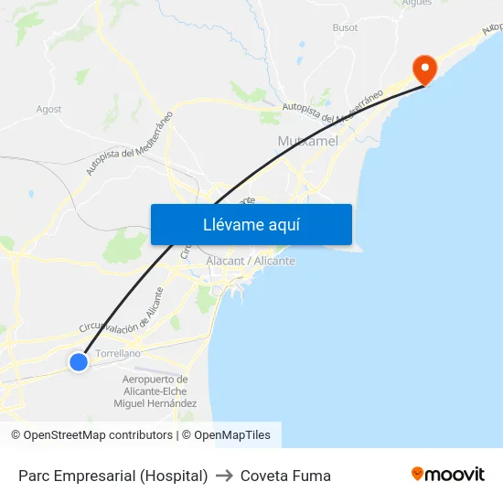 Parc Empresarial (Hospital) to Coveta Fuma map