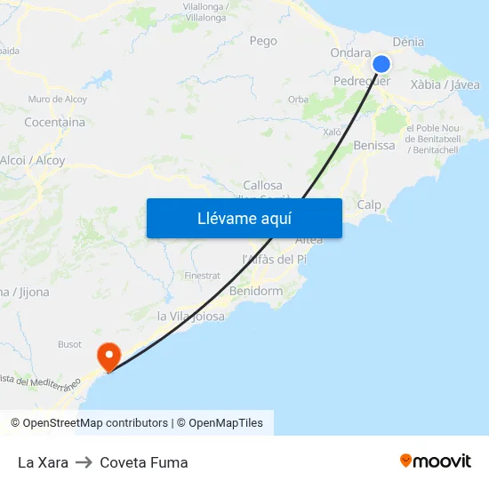 La Xara to Coveta Fuma map
