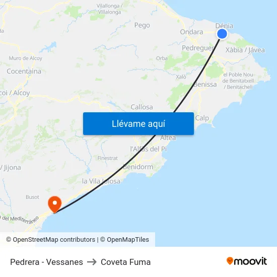 Pedrera - Vessanes to Coveta Fuma map