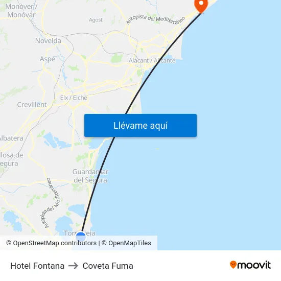 Hotel Fontana to Coveta Fuma map