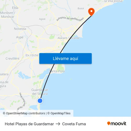 Hotel Playas de Guardamar to Coveta Fuma map