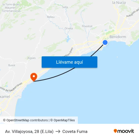 Av. Villajoyosa, 28 (E.Lila) to Coveta Fuma map