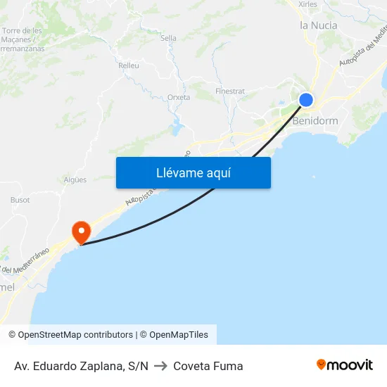 Av. Eduardo Zaplana, S/N to Coveta Fuma map