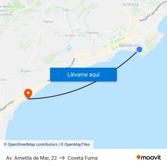 Av. Ametlla de Mar, 22 to Coveta Fuma map