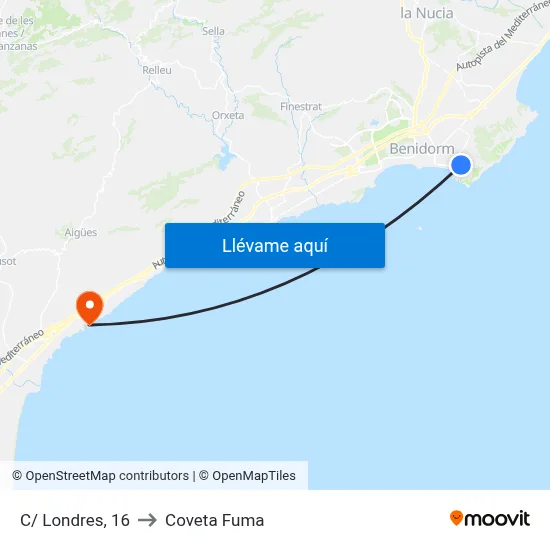 C/ Londres, 16 to Coveta Fuma map