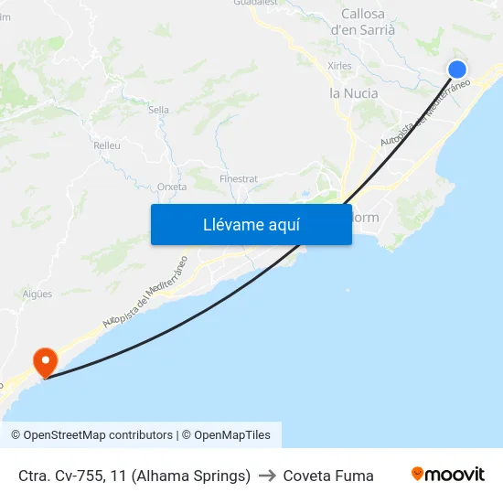 Ctra. Cv-755, 11 (Alhama Springs) to Coveta Fuma map
