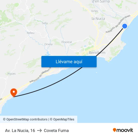 Av. La Nucia, 16 to Coveta Fuma map