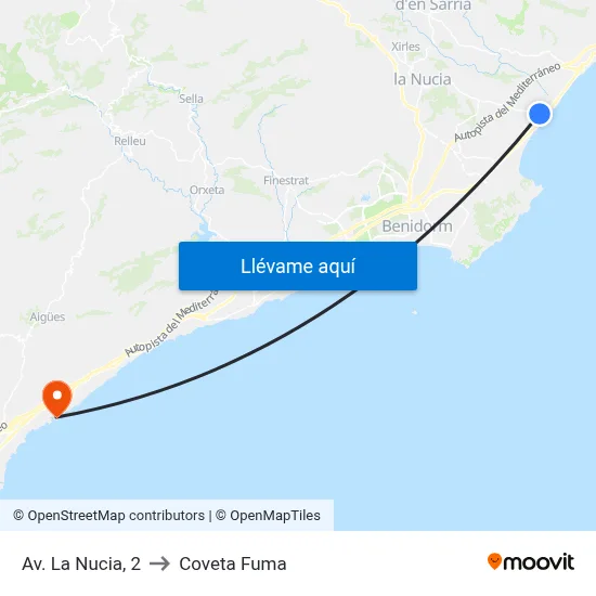 Av. La Nucia, 2 to Coveta Fuma map