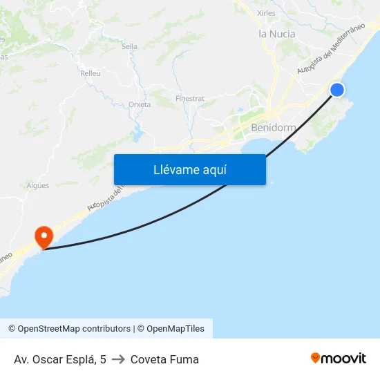 Av. Oscar Esplá, 5 to Coveta Fuma map