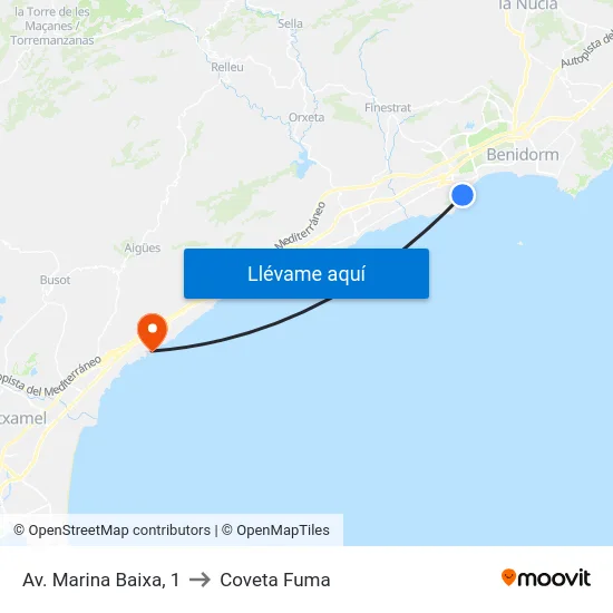 Av. Marina Baixa, 1 to Coveta Fuma map