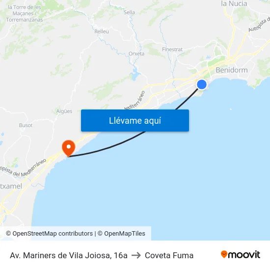 Av. Mariners de Vila Joiosa, 16a to Coveta Fuma map