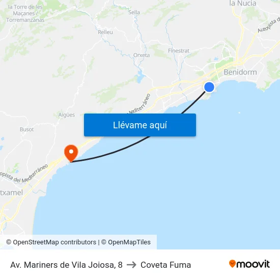 Av. Mariners de Vila Joiosa, 8 to Coveta Fuma map