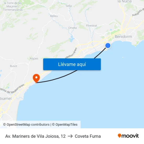 Av. Mariners de Vila Joiosa, 12 to Coveta Fuma map