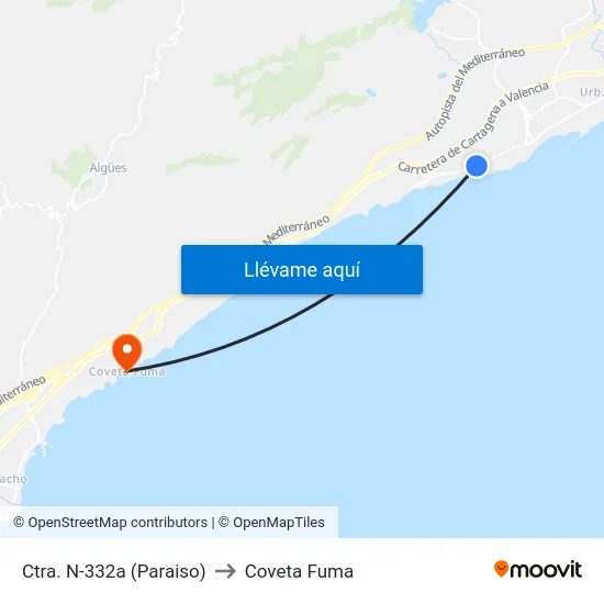 Ctra. N-332a (Paraiso) to Coveta Fuma map