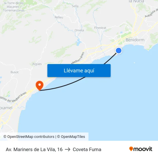 Av. Mariners de La Vila, 16 to Coveta Fuma map