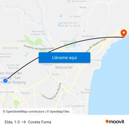 Elda, 1-3 to Coveta Fuma map