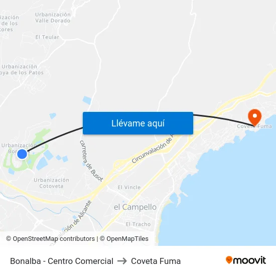 Bonalba - Centro Comercial to Coveta Fuma map