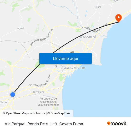 Vía Parque - Ronda Este 1 to Coveta Fuma map
