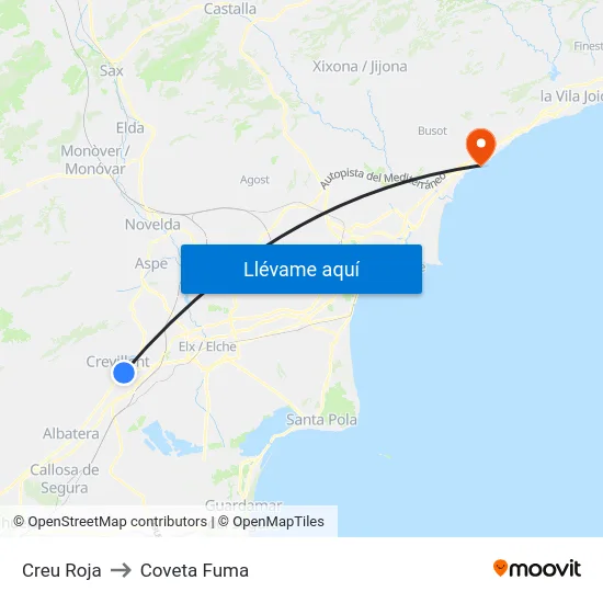 Creu Roja to Coveta Fuma map